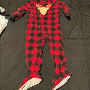 Carter's Red and Black Plaid Footed One Piece with Reindeer